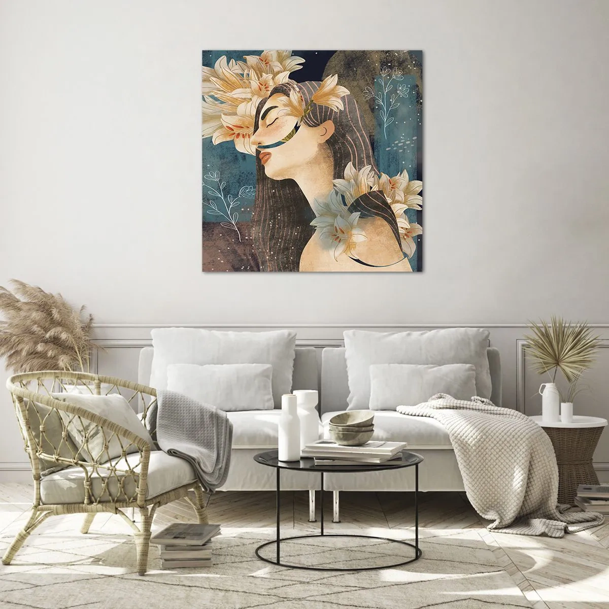 Quadro em vidro - O conto da princesa com lírios - 30x30 cm