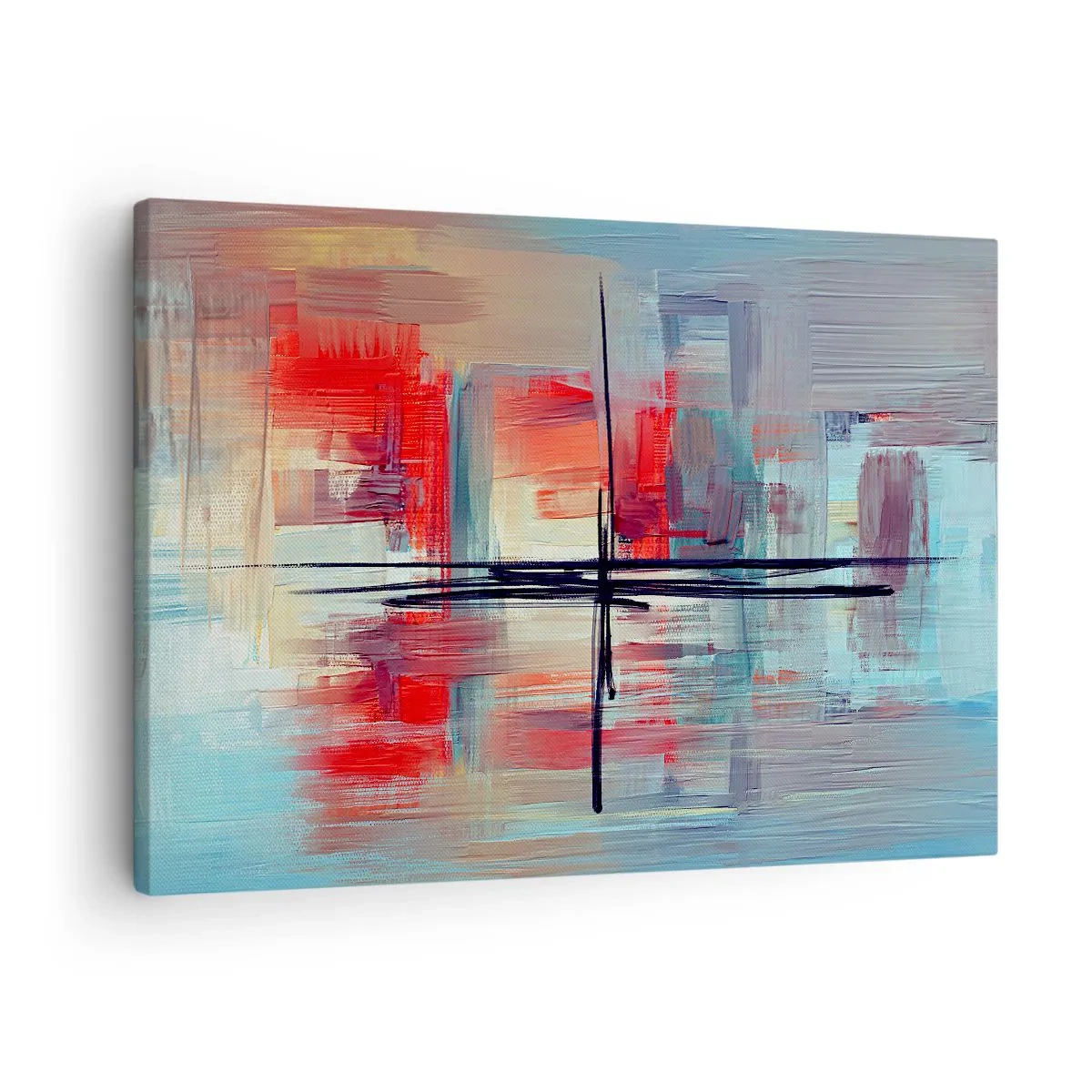 Quadro em tela - Uma composição abstrata com cores intensas, linhas e formas geométricas. - 70x50cm - Uma paisagem numa dimensão desconhecida - Decoração de parede moderna para a sala de estar e quarto ARTTOR