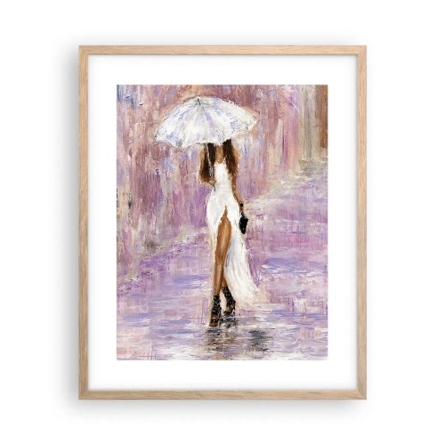 Pôster com moldura de carvalho claro - Na chuva lilás - 40x50 cm