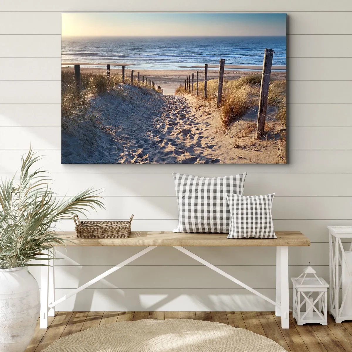 Quadro em tela - O som do mar, o canto dos pássaros, a praia selvagem entre a relva... - 120x80 cm