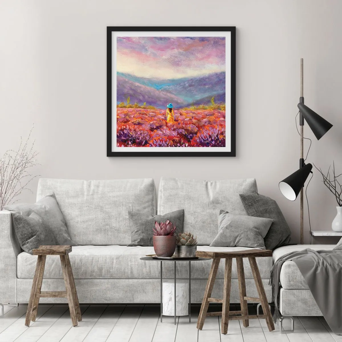 Pôster com moldura preta - No mundo da lavanda - 40x40 cm
