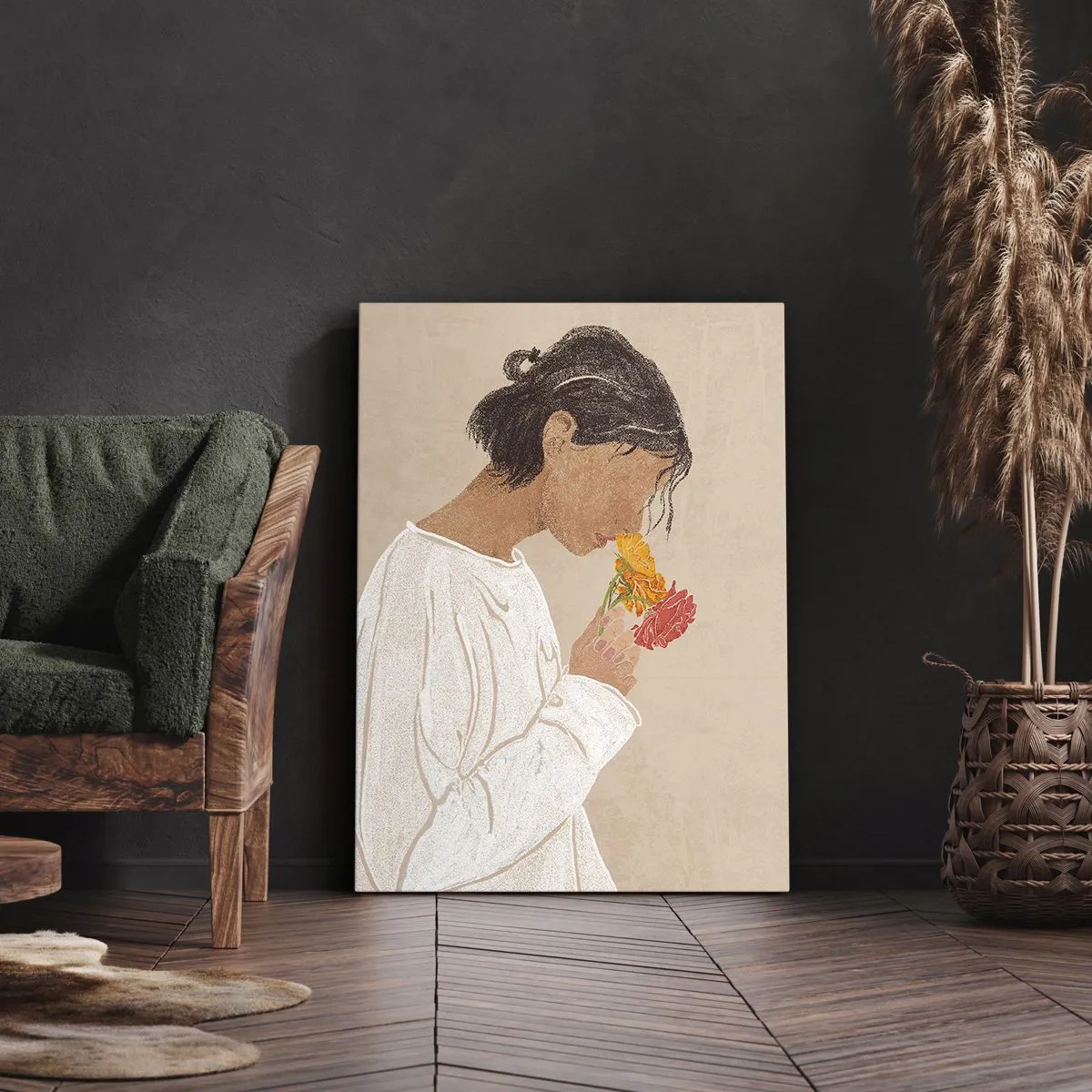 Quadro em tela - Menina e flores - 50x70 cm