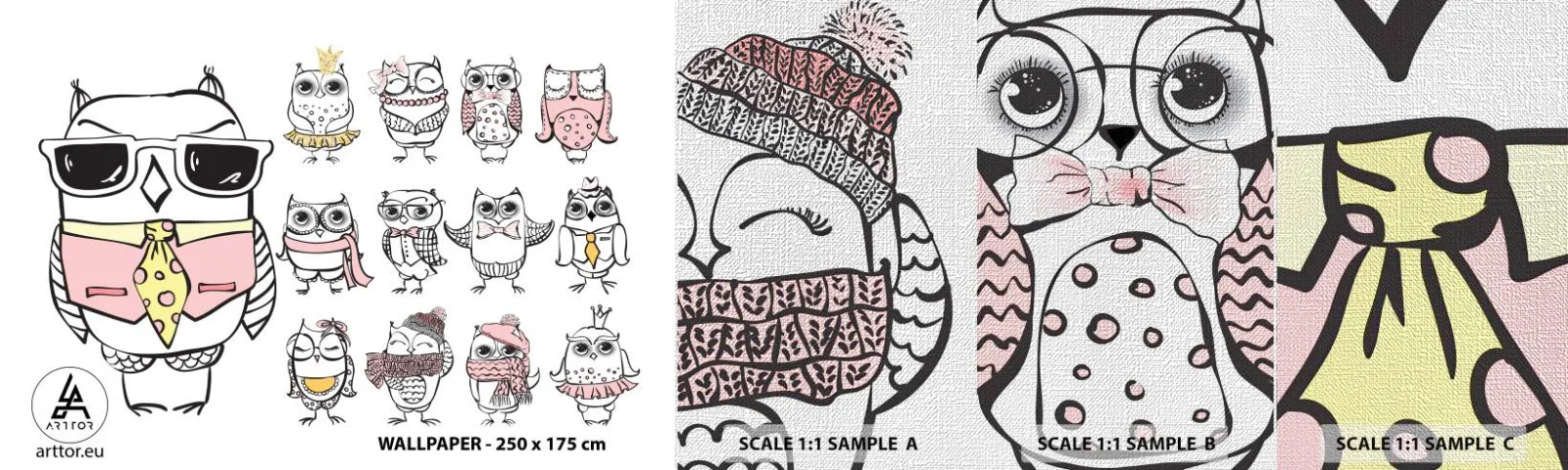 Amostra de papel de parede Premium Canvas - Tantas funções a desempenhar - Para crianças, Coruja, Crianças - 100x30 cm