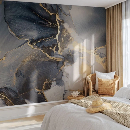 Papel de Parede Standard Eco - Composição abstrata de mármore com detalhes dourados - 100x70cm - A vida da pedra - Decoração de parede moderna para a sala de estar e quarto ARTTOR