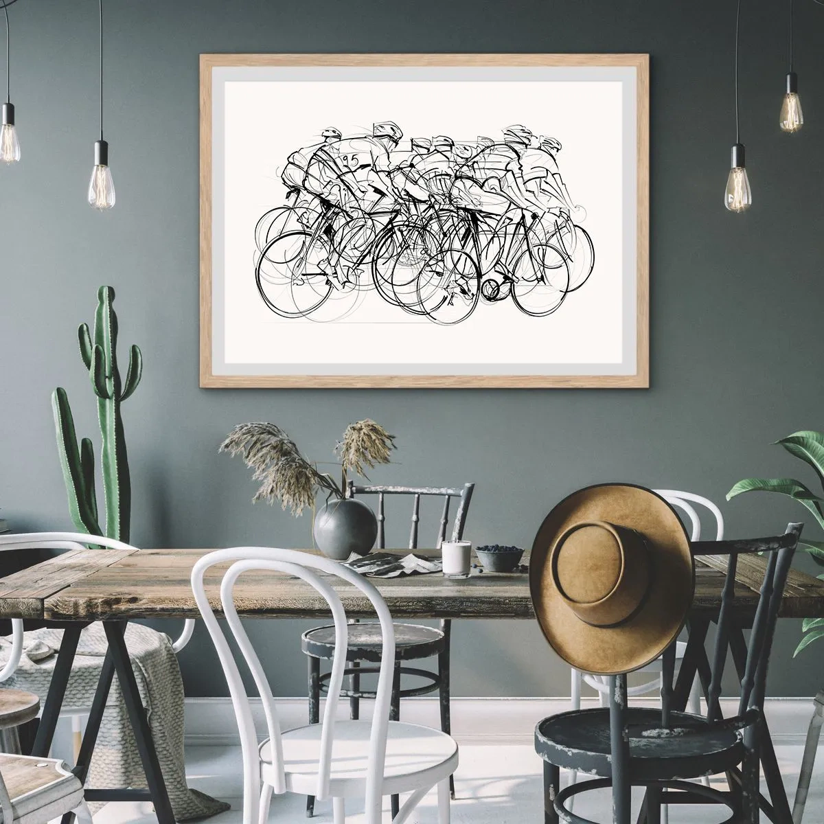 Pôster com moldura de carvalho claro - Juntos como uma equipa - 100x70 cm