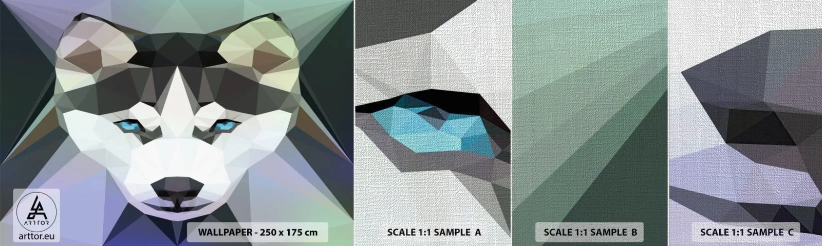 Amostra de papel de parede Premium Canvas - Memória da neve do norte - Abstração, Animais, Lobo - 100x30 cm