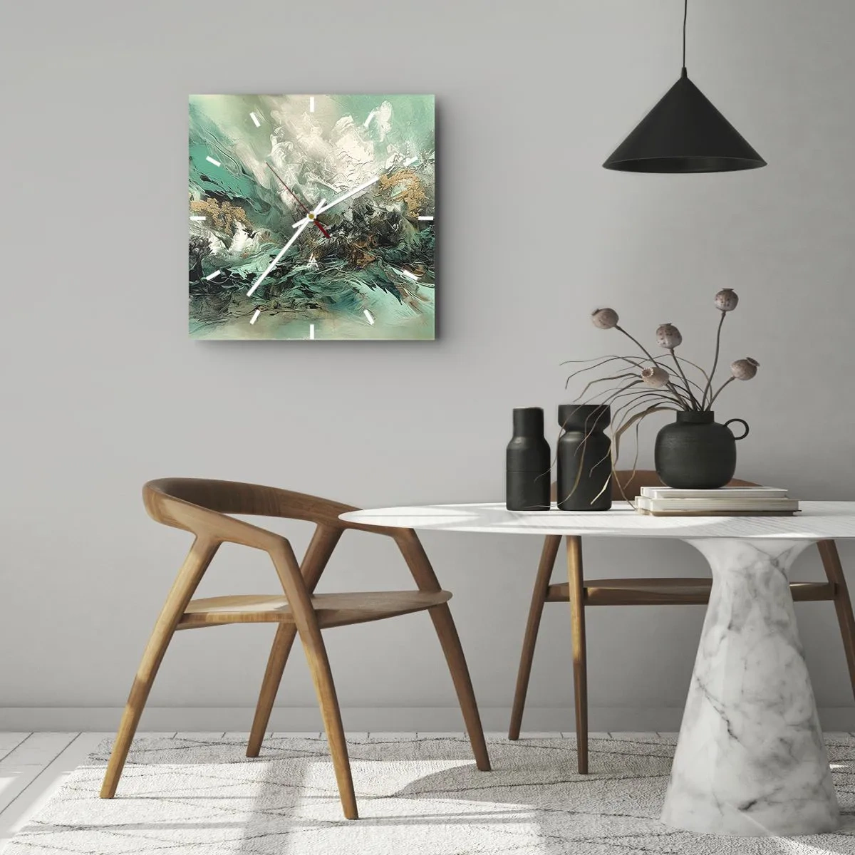 Relógio de parede - Relógio em vidro - Surf esmeralda e preto - 40x40 cm