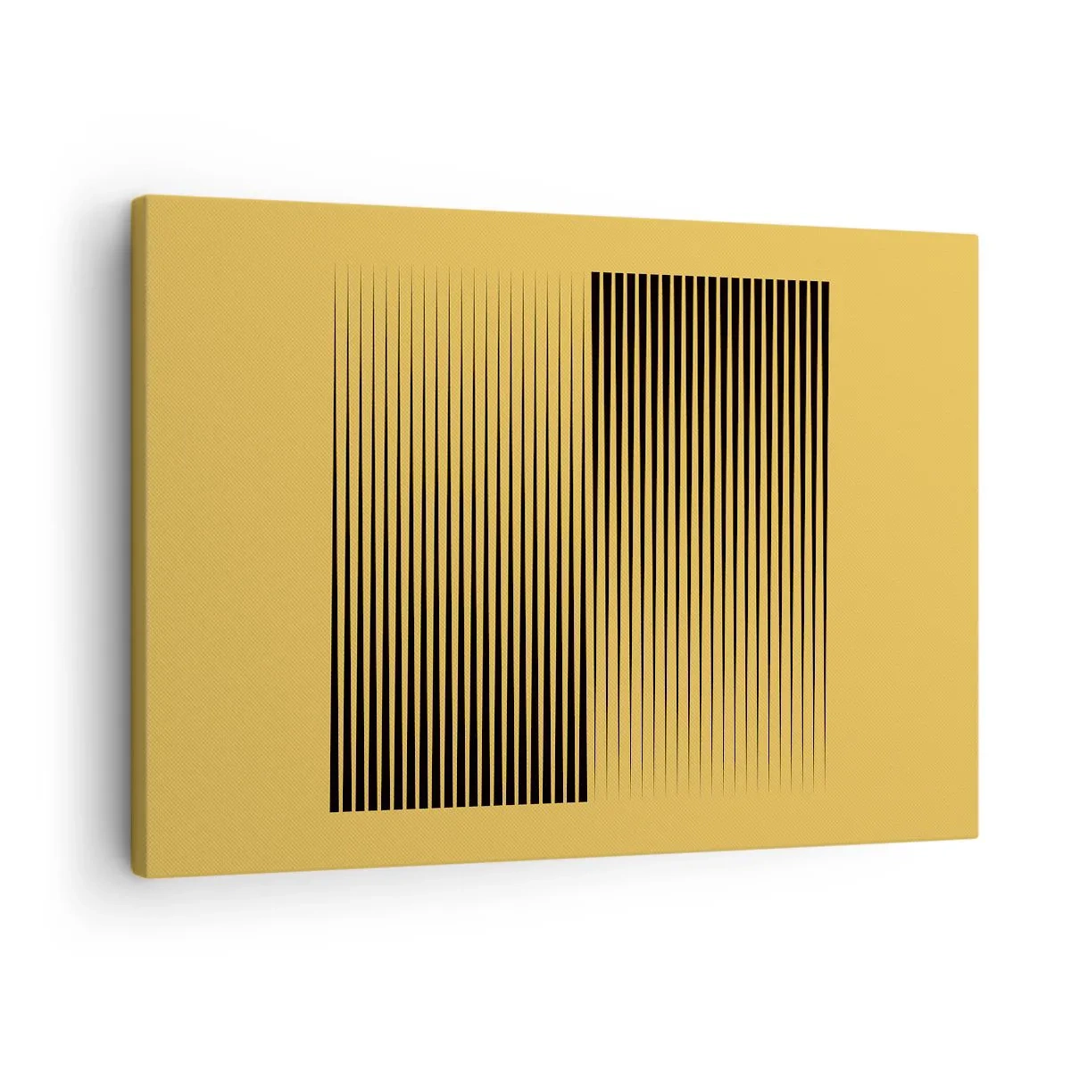 Quadro em tela - Linhas pretas verticais em um fundo amarelo - 70x50cm - Quadratura de opostos - Decoração de parede moderna para a sala de estar e quarto ARTTOR