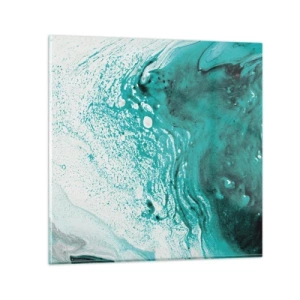Quadro em vidro - Derreter a branco e turquesa - 30x30 cm