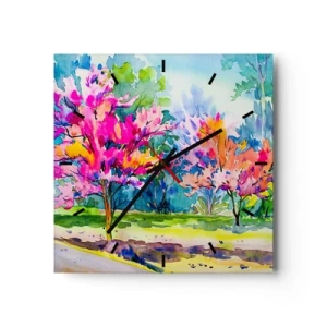 Relógio de parede - Relógio em vidro - Um jardim arco-íris no brilho da primavera - 30x30 cm