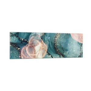 Quadro em vidro - Azul seda, rosa tule - 160x50 cm