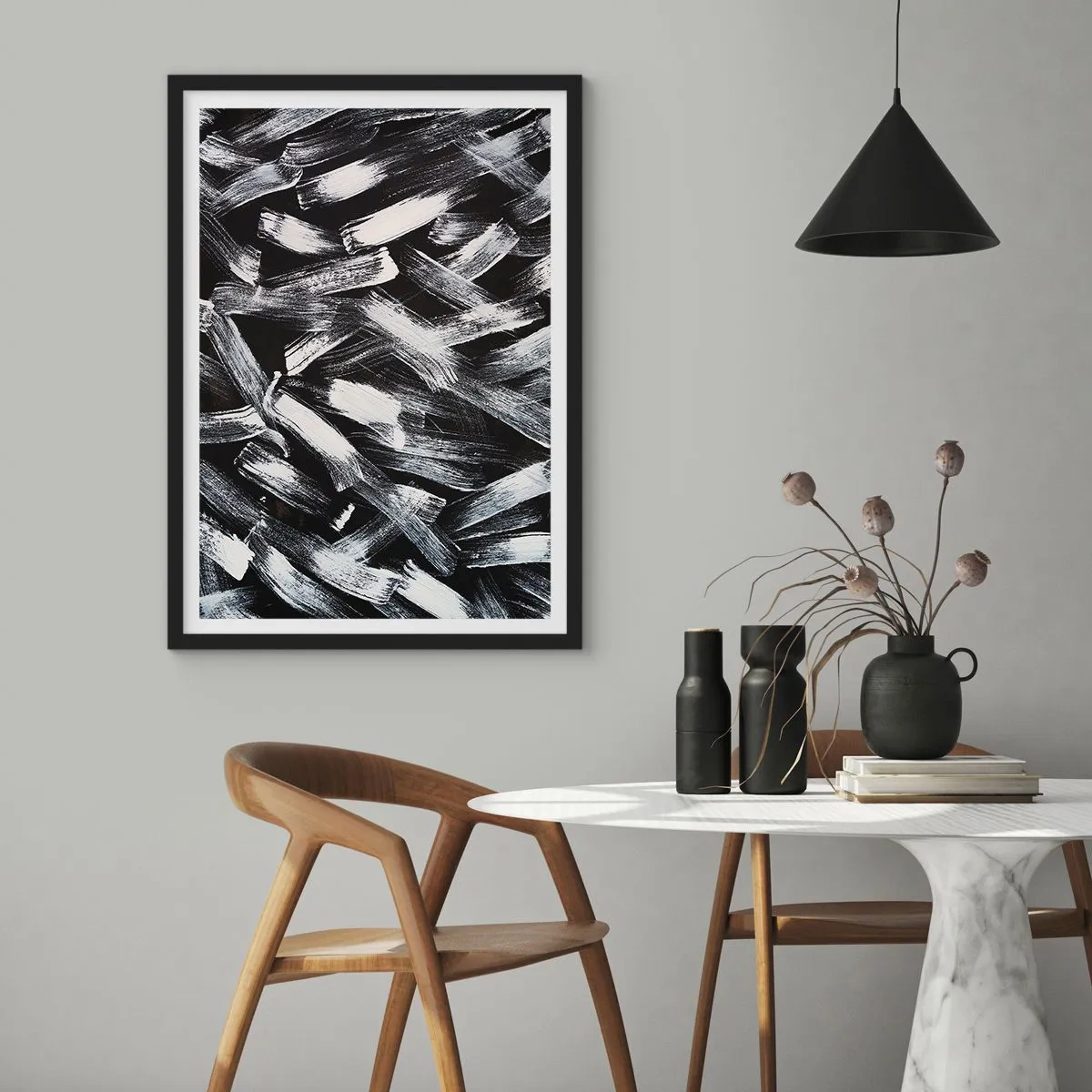 Pôster com moldura preta - Abstração no espírito industrial - 61x91 cm
