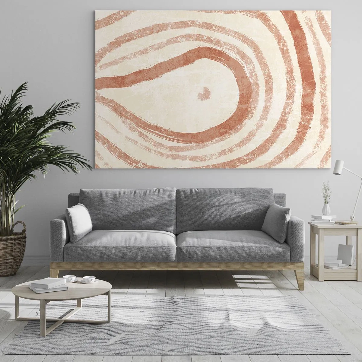 Quadro em vidro - Linhas de coral abstratas em forma de círculos concêntricos - 70x50cm - Círculos de coral – composição - Decoração de parede moderna para a sala de estar e quarto ARTTOR