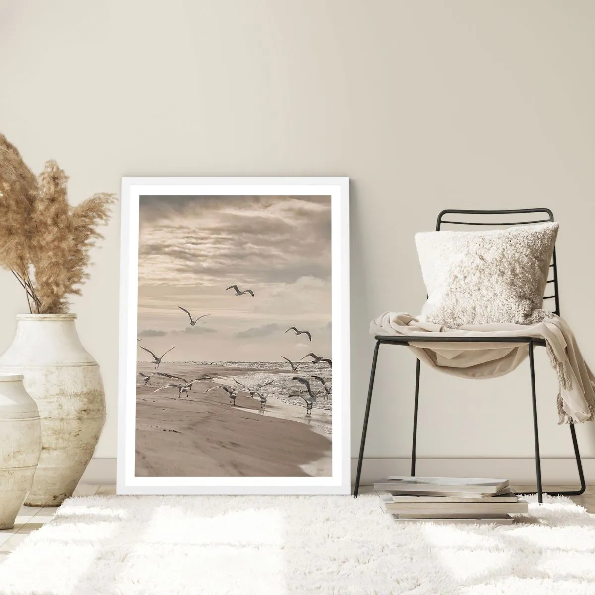 Pôster em moldura branca - O som do mar, o canto dos pássaros - 50x70 cm