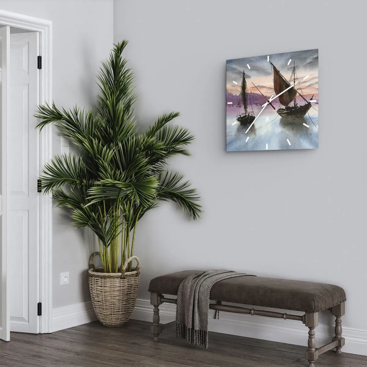 Relógio de parede - Relógio em vidro - Noite no porto - 40x40 cm