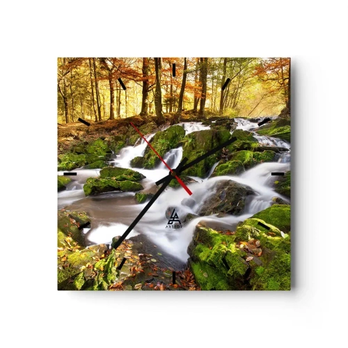Relógio de parede - Relógio em vidro - Pela floresta de outono - 30x30 cm