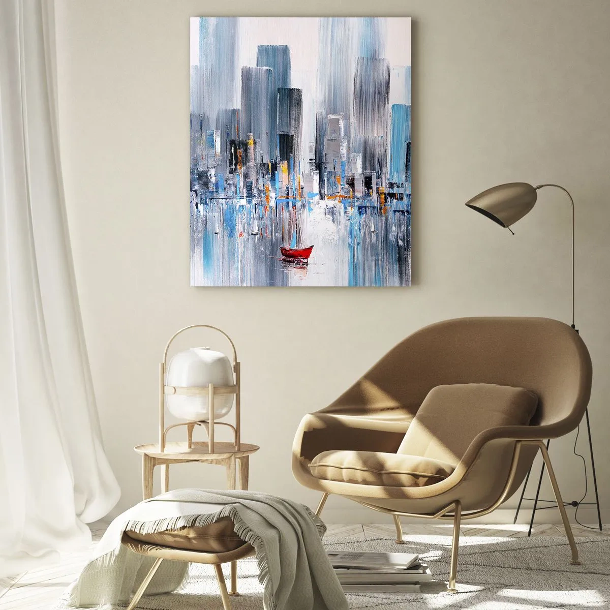 Quadro em vidro - Uma metrópole à beira da baía - 50x70 cm