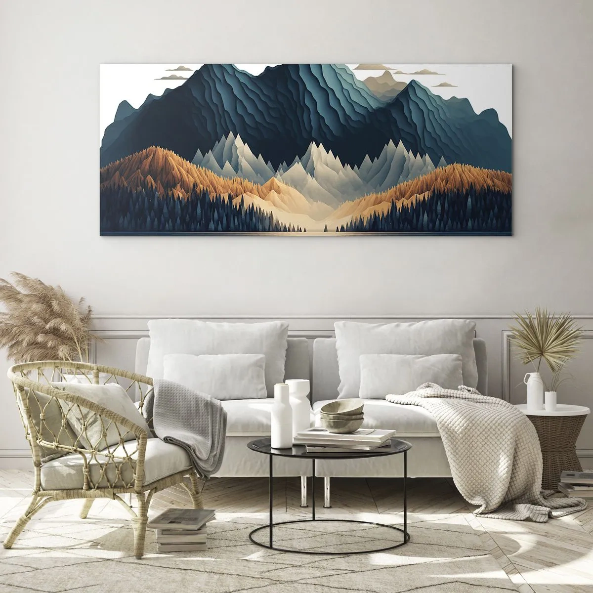 Quadro em vidro - Paisagem montanhosa perfeita - 140x50 cm