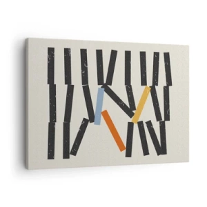 Quadro em tela - Composição abstrata com retângulos coloridos e pretos - 70x50cm - Dominó – composição - Decoração de parede moderna para a sala de estar e quarto ARTTOR
