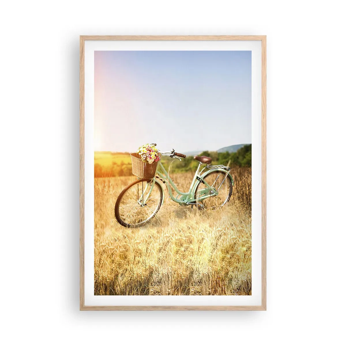 Pôster com moldura de carvalho claro - Vou ficar aqui por um tempo - 61x91 cm