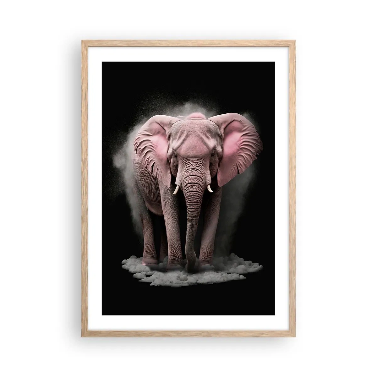 Pôster com moldura de carvalho claro - Não pense em um elefante rosa! - 50x70 cm