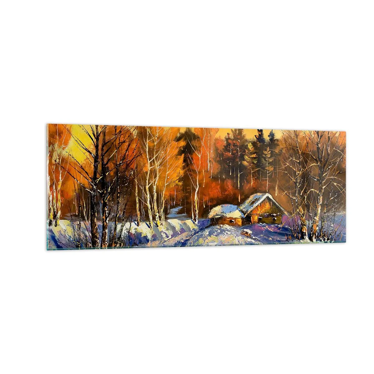 Quadro em vidro - Impressão de inverno ao sol - 140x50 cm