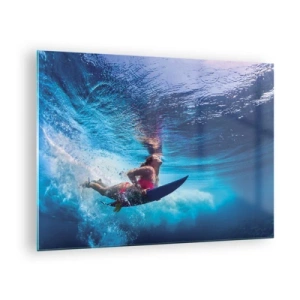 Quadro em vidro - Uma cena subaquática com um surfista em ação dinâmica - 70x50cm - Profundidade da alegria - Decoração de parede moderna para a sala de estar e quarto ARTTOR