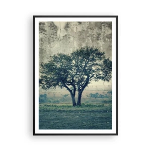 Pôster com moldura preta - Uma macieira num prado azul? - 70x100 cm