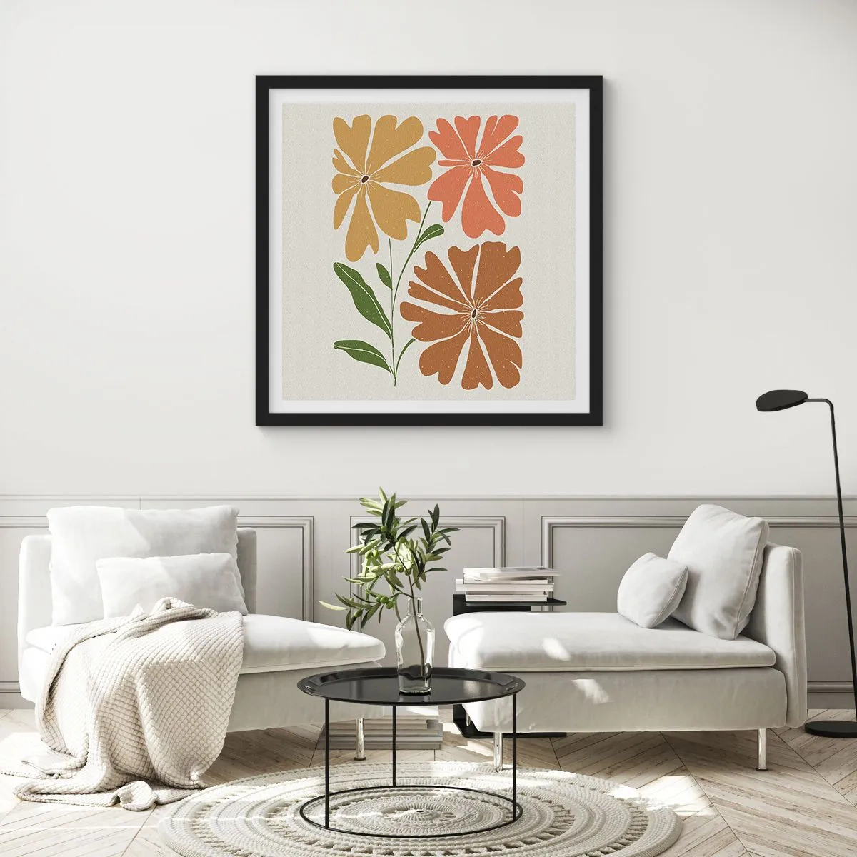 Pôster com moldura preta - Natureza e geometria - 60x60 cm