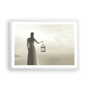 Pôster em moldura branca - Seja livre - 70x50 cm