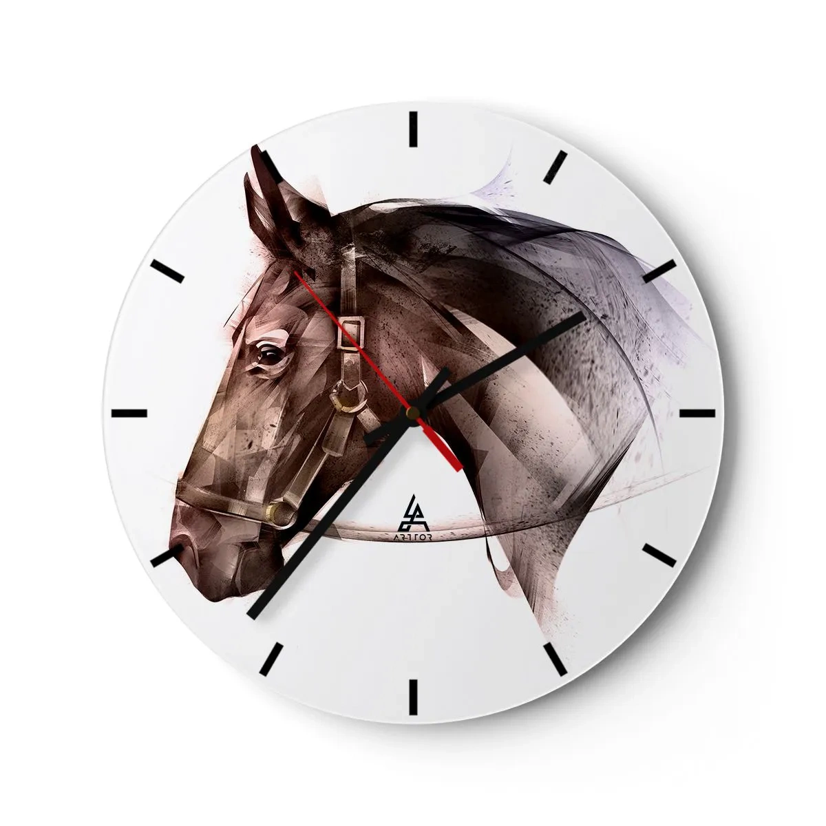 Relógio de parede - Relógio em vidro - Um retrato artisticamente renderizado de um cavalo contra um fundo claro - 30x30cm - Que charme - Decoração de parede moderna para a sala de estar, cozinha e quarto ARTTOR