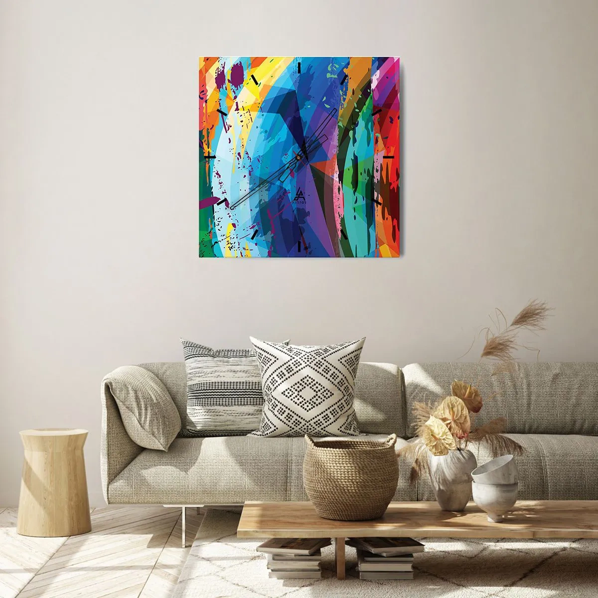 Relógio de parede - Relógio em vidro - Vertigem colorida - 40x40 cm
