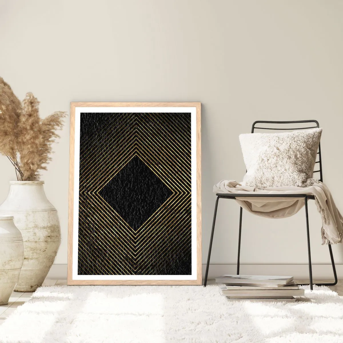 Pôster com moldura de carvalho claro - Geometria em estilo glamoroso - 50x70 cm