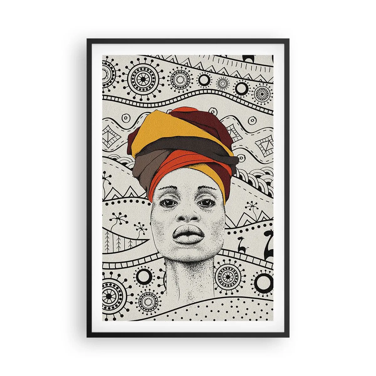 Pôster com moldura preta - Retrato africano - 61x91 cm