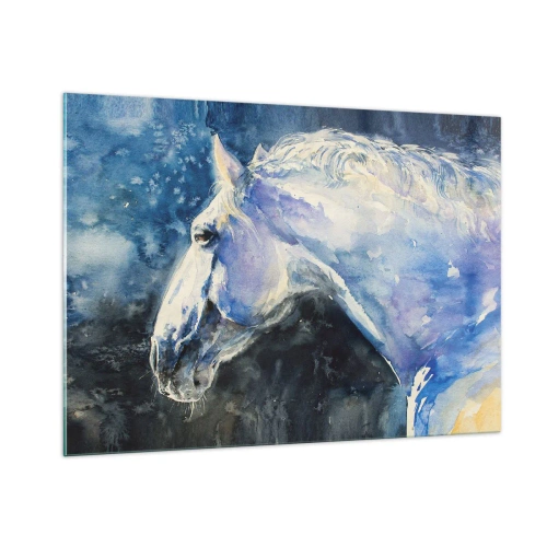Quadro em vidro - Retrato com um brilho azul - 100x70 cm