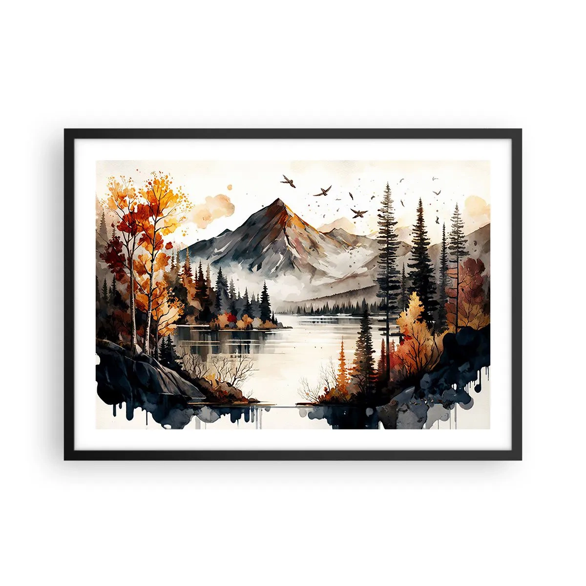 Pôster com moldura preta - Outono dourado nas montanhas - 70x50 cm