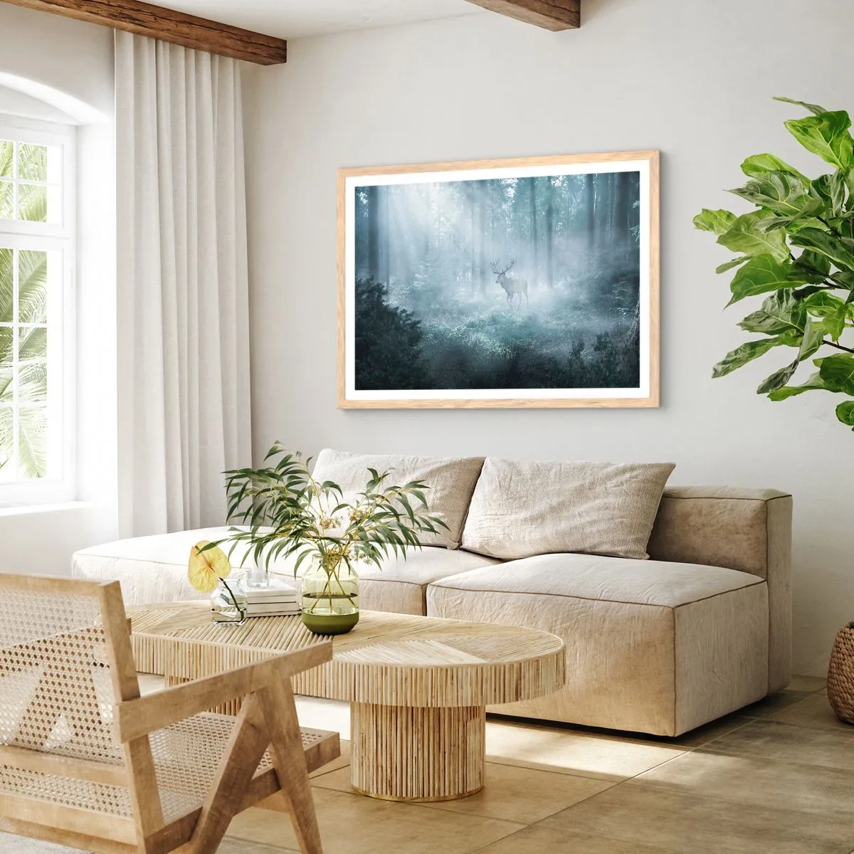 Pôster com moldura de carvalho claro - Passeio matinal à volta da propriedade - 100x70 cm