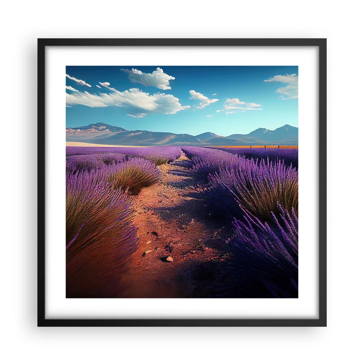 Pôster com moldura preta - Campos perfumados - 50x50 cm