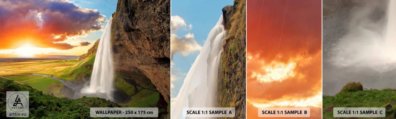 Amostra de Papel de Parede Standard Eco - A plenitude do Verão islandês - Paisagem, Cachoeira, Islândia - 100x30 cm