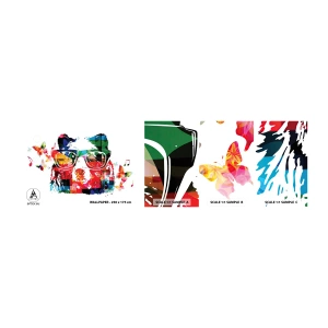 Amostra de papel de parede autocolante Deluxe Sticker - Urso da moda - Abstração, Urso, Copos - 100x30 cm