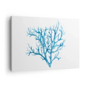 Quadro em tela - Coral azul sobre fundo branco com um toque minimalista - 70x50cm - Filigrana náutica - Decoração de parede moderna para a sala de estar e quarto ARTTOR
