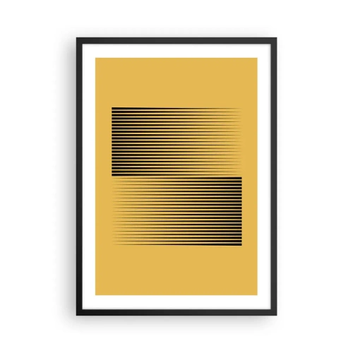 Pôster com moldura preta - Uma composição minimalista de linhas sobre um fundo mostarda. - 50x70cm - Quadratura de opostos - Decoração de parede moderna para a sala de estar e quarto ARTTOR