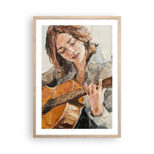 Pôster com moldura de carvalho claro - Concerto de violão e coração de rapariga - 50x70 cm