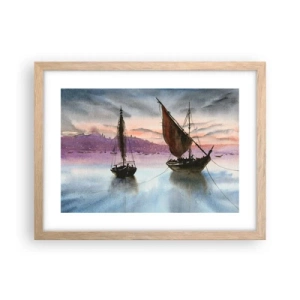 Pôster com moldura de carvalho claro - Noite no porto - 40x30 cm