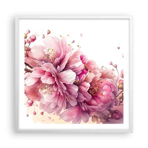Pôster em moldura branca - Flor de cerejeira - 60x60 cm