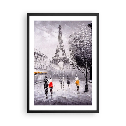 Pôster com moldura preta - A Torre Eiffel com uma paisagem urbana em um dia chuvoso - 50x70cm - Passeio em Paris - Decoração de parede moderna para a sala de estar e quarto ARTTOR