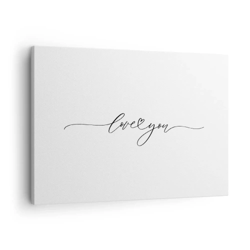 Quadro em tela - A inscrição "Eu te amo" em uma fonte elegante - 70x50cm - Preto e branco - Decoração de parede moderna para a sala de estar e quarto ARTTOR