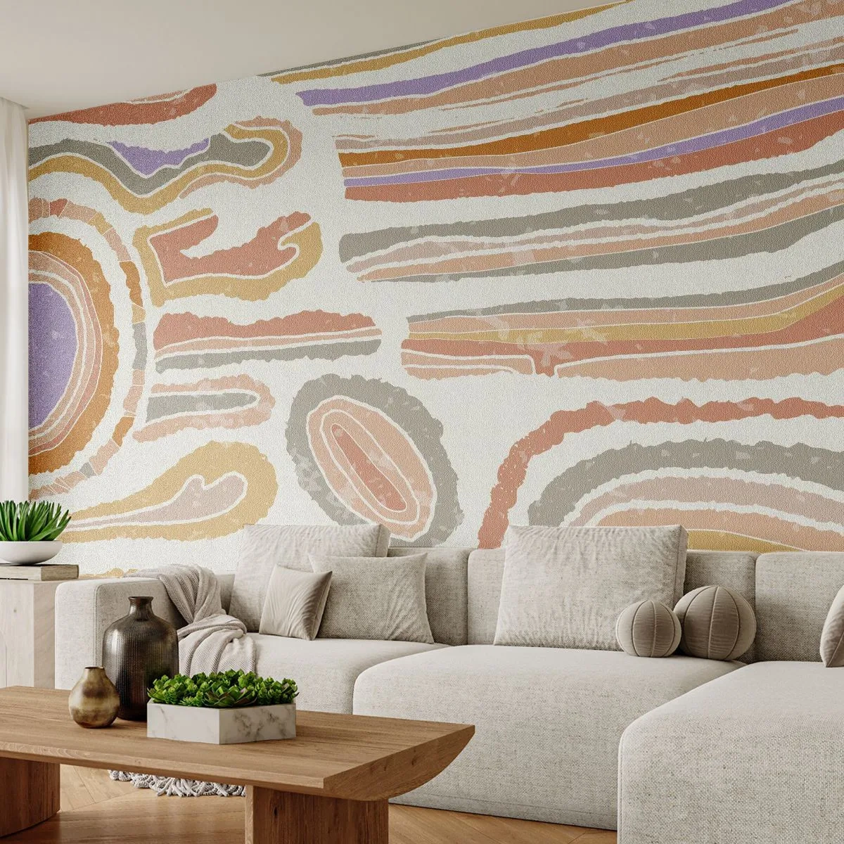 Papel de Parede Premium Sand - Secções transversais coloridas - Pastel, Boho, Minimalista - 500x350 cm