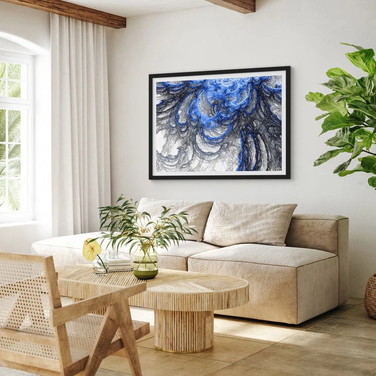 Pôster com moldura preta - O nascimento de uma onda - 100x70 cm