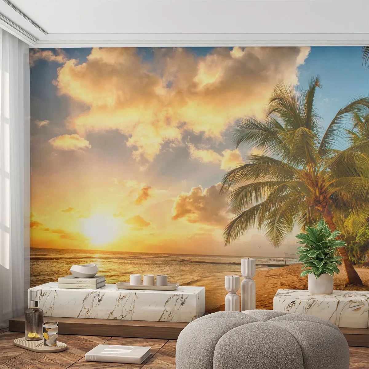 Papel de Parede Premium Sand - Eterno verão, férias eternas - Paisagem, Praia, Coqueiro - 350x256 cm